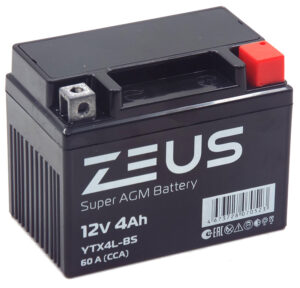 Аккумулятор ZEUS SUPER AGM  4Ah [CT1204 YTX4L-BS AGM12-4] (113*70*106) о/п